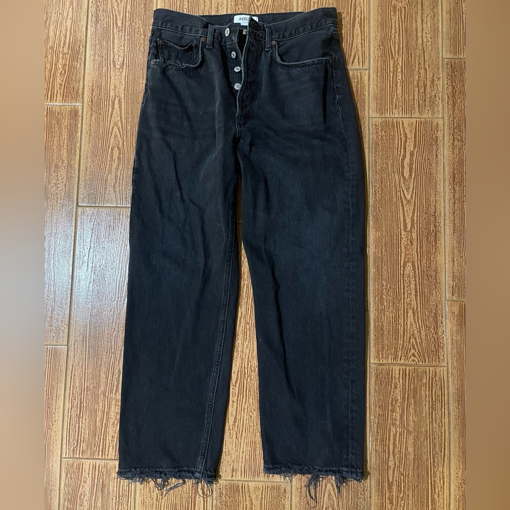 Agolde Black Distressed 90’s Crop Jeans, Size 28
